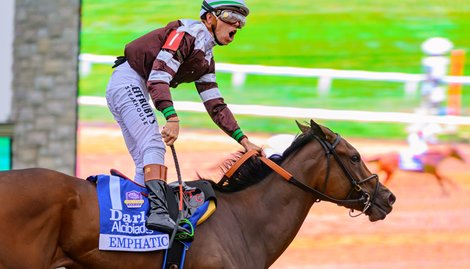 Emphatic with Tyler Gaffalione wins the Alcibiades (G1) at Keeneland in Lexington, Ky. on Oct. 2, 2026 Emphatic with Tyler Gaffalione wins the Alcibiades (G1) at Keeneland in Lexington, Ky. on Oct. 2, 2026