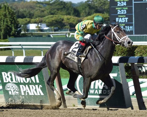 Eased just off the pace in the turn by red-hot jockey John Velazquez, favored Blofeld then rallied along the rail to win the $200,000 Grade II Futurity Stakes by three-quarters of a length at Belmont Park.