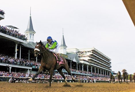 Barbaro and jockey Edgar Prado ran under the famous Twin Towers to victory in the 132nd Kentucky Derby at Churchill Downs in Louisville, Kentucky.