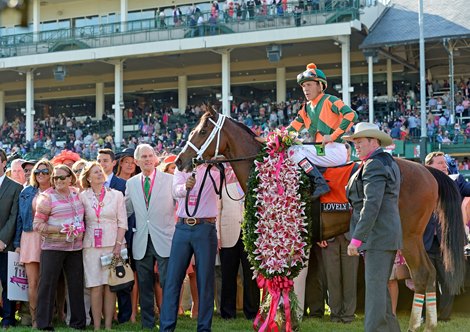 All connections are smiles after Lovely Maria's win in the 2015 Kentucky Oaks.