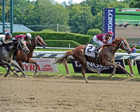 Sheer Drama and jockey Joe Bravo overpower the rest of the field in the Personal Ensign Stakes at Saratoga.