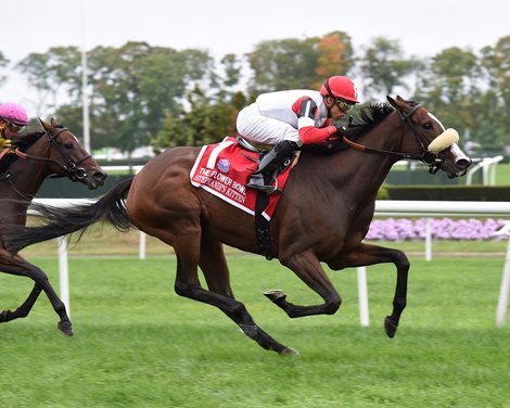 With a patient ride by Irad Ortiz Jr., Stephanie's Kitten landed her second consecutive victory in the $500,000 Flower Bowl Stakes (gr. IT) and her first grade I of the season at 1 1/4 miles on a soft Belmont Park inner turf course.