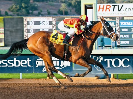 Siena Farm&#39;s Angela Renee and jockey Rafael Bejarano win the $300,000 Chandelier Stakes (gr. I)  on September 27, 2014, at Santa Anita Park.