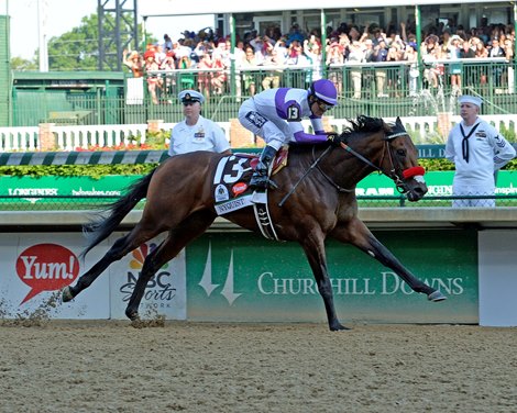 Nyquist with Mario Gutierrez wins the Kentucky Derby (gr. I) Kentucky Derby day at Churchill Downs on May 7, 2016, in Louisville, Ky.