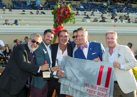 Free Rose and jockey Norberto Arroyo, Jr. win the Grade II, $250,000 Del Mar Derby, Sunday, September 4, 2016 at Del Mar Thoroughbred Club, Del Mar CA,