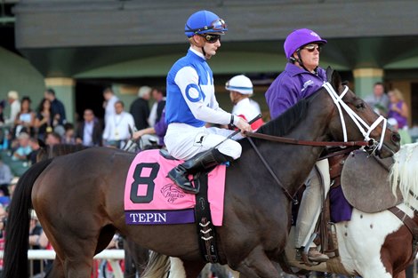Tepin with Julien Leparoux in the post parade for the Breeders&#39; Cup Mile (GI) at Santa Anita on November 5, 2016.