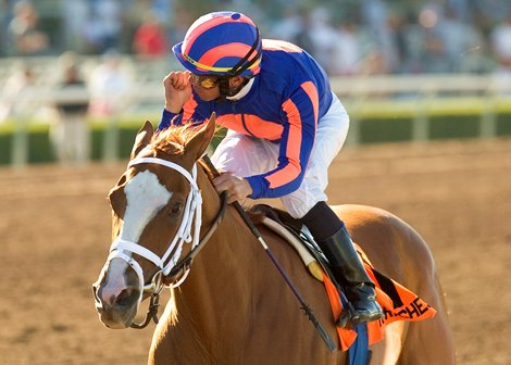 Rags to Riches and jockey Garrett Gomez show that they are the best as they go on to win the Grade I, $300,000 Santa Anita Oaks, Sunday, March 11, 2007 at Santa Anita Park, Arcadia CA. 