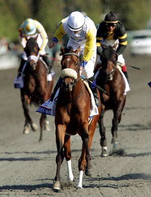 Java's War with Jockey Julien Leparoux up, wins the 89th running of the Toyota Blue Grass Stakes for trainer Kenneth McPeek and owner Charles Fipke during the 2013 Keeneland Spring Meet.