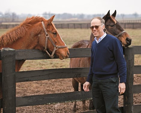 Peterson with horses on farm. Michael (Mick) Peterson, University of Kentucky Ag Equine Programs Director, at his off campus office and on Maine Chance Farm near Lexington, Ky., on Jan. 24, 2017.