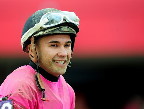 Nik Juarez, winning jockey of the Black-Eyed Susan aboard Actress