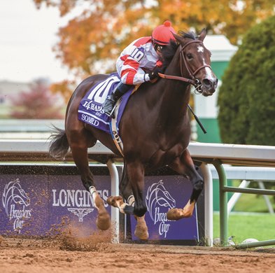 Songbird and jockey Mike Smith win the Breeders' Cup Juvenile Fillies at Keeneland on October 31, 2015. Photo by: Skip Dickstein
