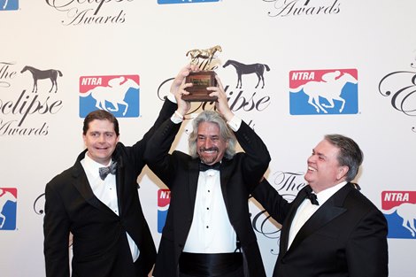 Gun Runner represented by owner Ron Winchell, Trainer Steve Asmussen and Owner Goncalo Torrealba of Three Chimneys wins horse of the Year for 2017 at the Eclipse Awards at Gulfstream Park