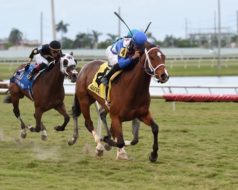 Starship Jubilee wins the 2018 Sunshine Millions Filly and Mare Turf