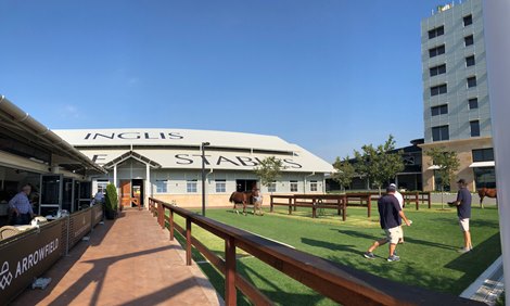The Arrowfield showing area. Their hospitality pavilion is on the left, the Inglis hotel on the right.