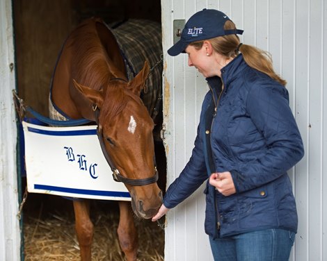 Monomoy Girl with Liz Crow Morning works, gallops and training scenes at Keeneland in Lexington, Ky. April 3, 2018 Keeneland in Lexington, Kentucky. Monomoy Girl with Liz Crow Morning works, gallops and training scenes at Keeneland in Lexington, Ky. April 3, 2018 Keeneland in Lexington, Kentucky.