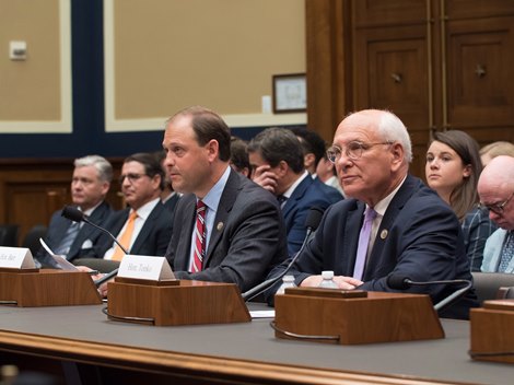 Representatives Andy Barr and Paul Tonko deliver opening remarks at a congressional subcommittee hearing Friday in Washington