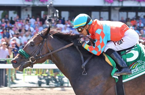 Name Changer #5  ridden by Jose Ortiz won the $150,000 Grade III Monmouth Cup at Monmouth Park in Oceanport, New Jersey on July 29, 2018.