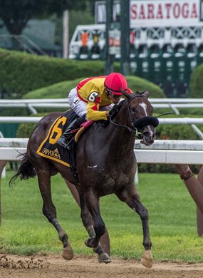 Sue&#39;s Fortune with jockey Junior Alvarado wins the 102nd running of The Adirondack 