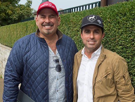 Stephen Brunetti, left, with Rick Sacco, both with Hialeah Park and Red Oak Stable in Ocala.<br>
Keeneland September Sales from Sept. 7 to Sept. 23, 2018. Sept. 17, 2018 Keeneland in Lexington, Kentucky. 