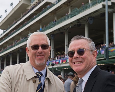 Todd Pletcher, left, and Steve Byk. Bulletin with Javier Castellano wins the Breeders&#39; Cup Juvenile Turf Sprint $1,000,000 Guaranteed (G1T) at Churchill Downs on November 2, 2018.