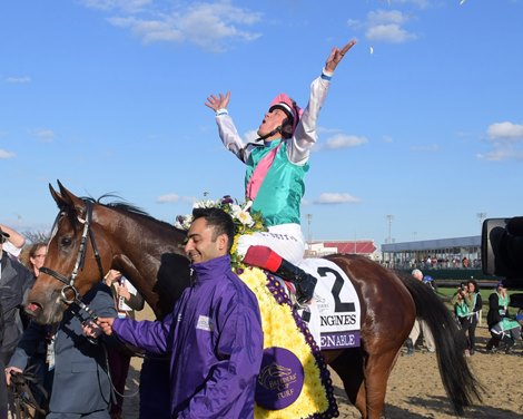 Enable (GB) with Lanfranco Dettori wins the Longines Breeders’ Cup Turf (G1T) at Churchill Downs on November 3, 2018. John Gosden