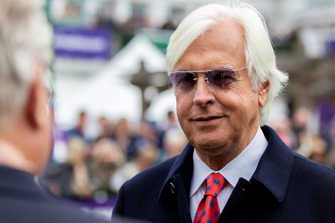 Bob Baffert waits in the paddock before the Breeders&#39; Cup Juvenile Fillies Turf race during the 35th Breeders&#39; Cup on Friday, Nov. 2, 2018, at Churchill Downs, in Louisville, Kentucky. 