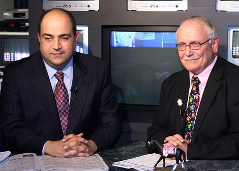 Terry Wallace (right) with Frank Mirahmadi in Oaklawn Park announcer&#39;s booth.