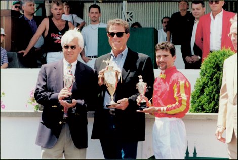 Kentucky Derby 1998; KYD; Derby Alumni Day; Churchill; Bob Baffert; Mike Pegram; Kent Desormeaux; trophy; engraved