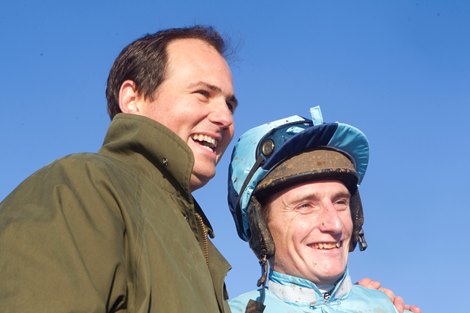 Charlie Liverton representing the owners of Cristal Bonus with Daryl Jacob after winning the Ladbrokes Chase Down Royal 03.11.2012