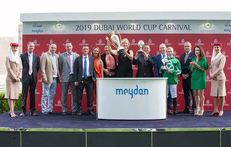 Misty Hollow Farm, Doug Watson and Patrick Dobbs accept the trophy for Mahab Al Shimaal