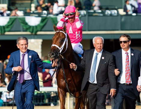 Vekoma, with Javier Castellano up, wins the Blue Grass Stakes at Keeneland. Photo by: Adrianna Lynch Vekoma, with Javier Castellano up, wins the Blue Grass Stakes at Keeneland. Photo by: Adrianna Lynch