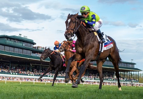 Rushing Fall with Javier Castellano up wins the 2019 Coolmore Jenny Wiley for trainer Chad Brown and owner Bob Edwards, 2019 Keeneland Spring Meet 