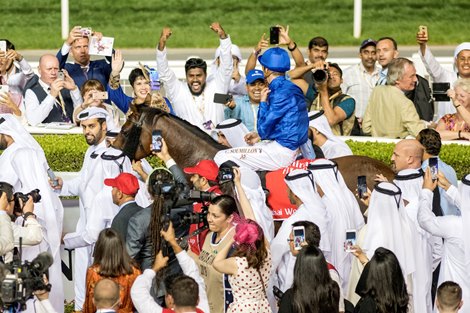 Thunder Snow and Christophe Soumillon win the Dubai World Cup, Meydan, Dubai, UAE, 3-30-19