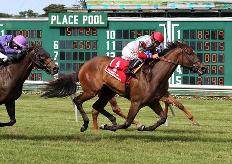 Beautiful Lover #1 with Joe Bravo riding won the Boiling Springs Stakes at Monmouth Park Racetrack in Oceanport, NJ on Saturday May 25, 2019.  