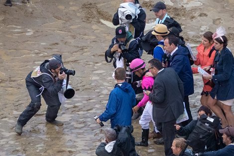 Luis Saez reacts to being disqualified.  Country House with Flavien Prat aboard wins the 145th running of the Kentucky Derby (G1) on May 4, 2019  in Louisville, Ky.