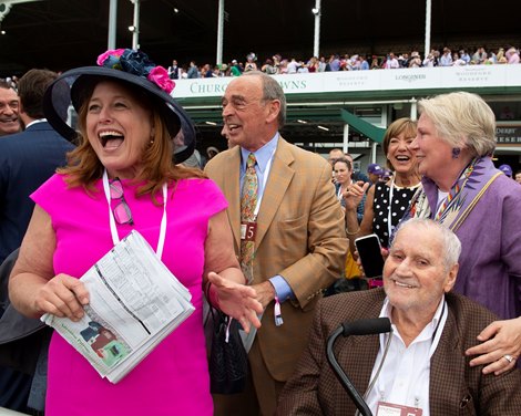 Sandi and Glenn Bromagen celebrate.  Concrete Rose with Julien Leparoux wins Edgewood (G3) at Churchill Downs during Derby week 2019 May 3, 2019 in Louisville, Ky.