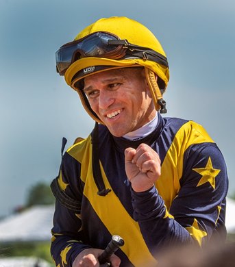 Jockey Javier Castellano is all smiles as he won another race today on Covfefe in the 34th running of the Adena Springs’ Miss Preakness Stakes(GIII) Friday May 17, 2019 at Pimlico Race Track in Baltimore, MD.  .  