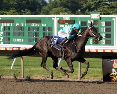 Midnight Bisou with Mike Smith win the 73rd Running of The Molly Pitcher Stakes (GIII) at Monmouth Park on July 20, 2019