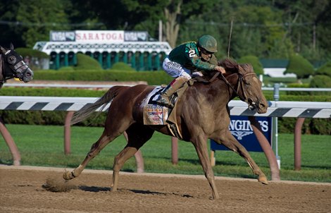 Code of Honor with John Velazquez wins the Runhappy  Travers (G1) at Saratoga Race Course in Saratoga Springs, New York, on Aug. 24, 2019.