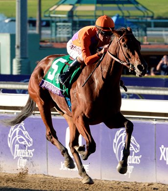 Beholder with jockey Gary Stevens aboard draws away from the field to win the Breeders&#39; Cup Distaff Nov. 1, 2013 at Santa Anita Park in Arcadia, California.   