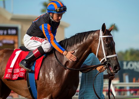 Jockey Drayden Van Dyke guides Beau Recall to the winner's circle after their victory in the Grade II, $200,000 Yellow Ribbon Handicap, Saturday, August 3, 2019 at Del Mar Thoroughbred Club, Del Mar CA.<br>
© BENOIT PHOTO