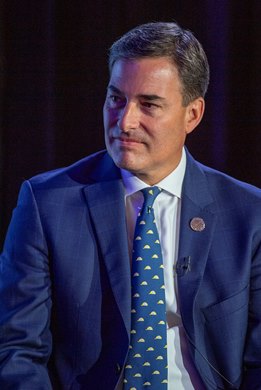 James L. Gagliano, President and COO The Jockey Club speaks with John Messara at the The Jockey Club’s sixty-seventh Annual Table Conference on Matters Pertaining to Racing held at the Gideon Putnum Aug. 11, 2019 in Saratoga Springs, N.Y. Photo by The Jockey Club