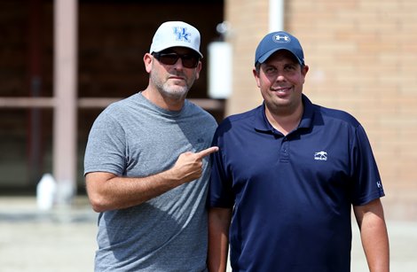 Billy Koch of Little Red Feather Racing and trainer Phil D'Amato at the Fasig-Tipton Fall Yearlings Sale, Fairplex, Pomona, CA 9.25.2019.