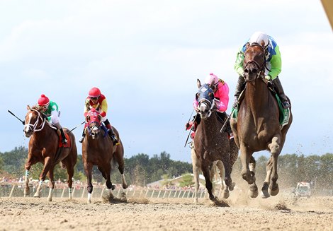 Chalon (R) with Paco Lopez riding won $100,000 Roamin Rachel Stakes at Parx Racing in Bensalem, PA.  Photo By Bill Denver/EQUI-PHOTO