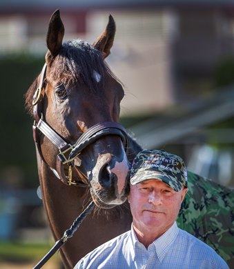 Omaha Beach with trainer Richard Mandella at Santa Anita Race Course Wednesday October 30, 2019 in Arcadia, CA.  