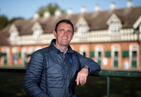 Godolphin trainer Charlie Appleby in front of the original yard at Moulton Paddock stables<br><br />
Newmarket 18.9.19 Pic: Edward Whitaker
