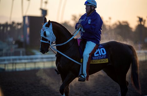 Steam comes from Street Band after a gallop with trainer Larry Jones aboard at Santa Anita Race Course Wednesday October 30, 2019 in Arcadia, CA.  