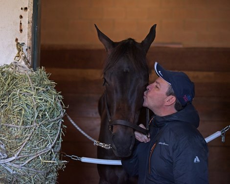 Carlos Martin kissing Come Dancing<br><br />
at  Oct. 29, 2019 Santa Anita in Arcadia, CA. 