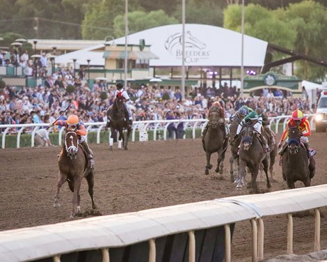 Vino Rosso and Irad Ortiz Jr. win the Breeders' Cup Longines Classic (G1) on Nov. 2, 2019 Santa Anita in Arcadia, Ca.