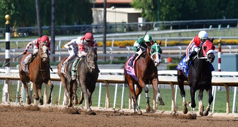 November 2, 2019, Breeders&#39; Cup Saturday<br><br />
Spun To Run, Irad Ortiz Jr. up, wins the Gr.1 Breeders&#39; Cup Dirt Mile, defeating, Omaha Beach (third from right) and Korean entry, Blue Chipper (green)<br><br />
